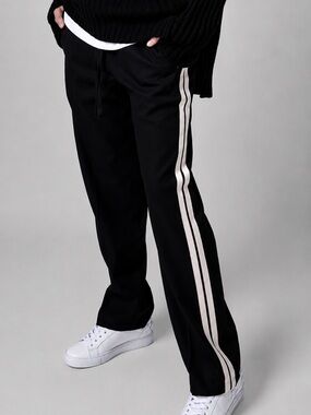 Zadig & Voltaire Poeme Permanent Black Crepe Track Pants Side Stripe SZ 38